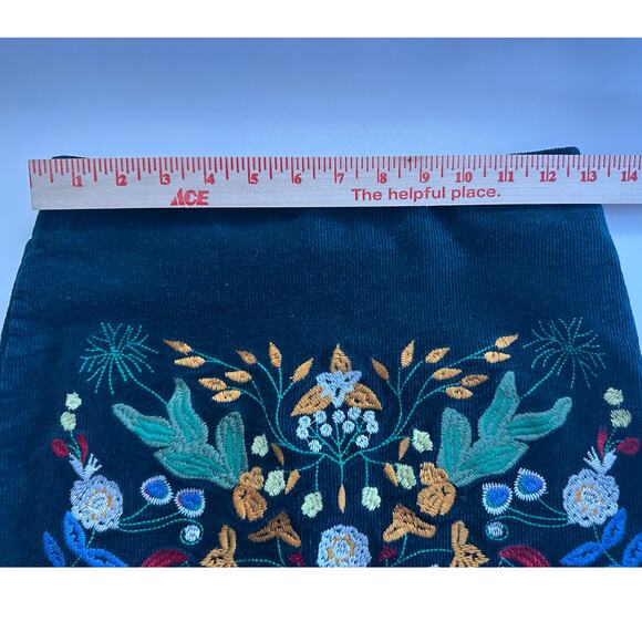 Simplee Sz M Dark Green Corduroy‎ Floral Embroidered Mini Skirt Bohemian Artsy - Picture 6 of 10